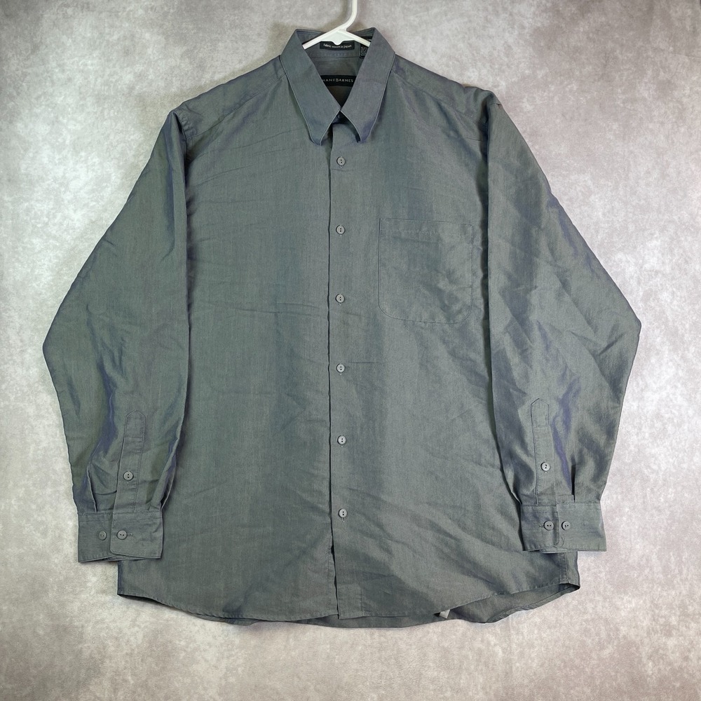 Jhane Barnes Shirt Mens Large Gray Button Up Long Sleeve Iridescent Japan Plain
